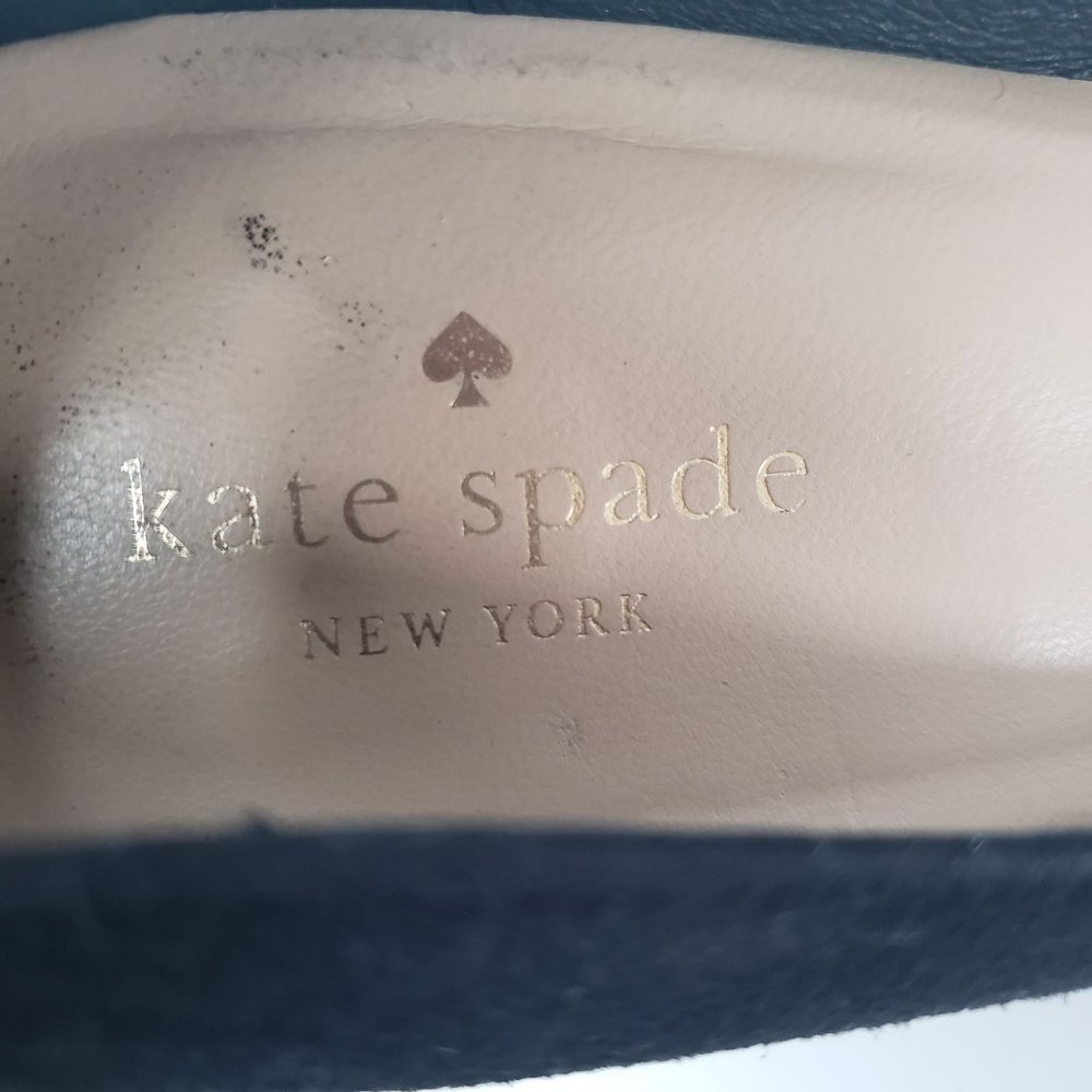 Kate Spade Kiltie Block Heel Pumps Sz 10 Black Suede Slip On Dressy Bow Heels - Picture 11 of 12